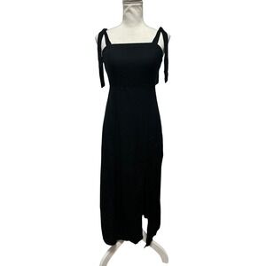 GB Gianni Bini Black Linen Blend Tie Shoulder Smocked Midi Dress Size XS Summer